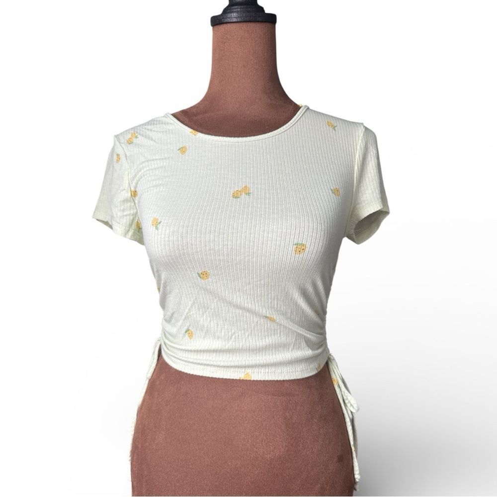 Arizona Jean Co Lemon Short Sleeve Ribbed Crop Top